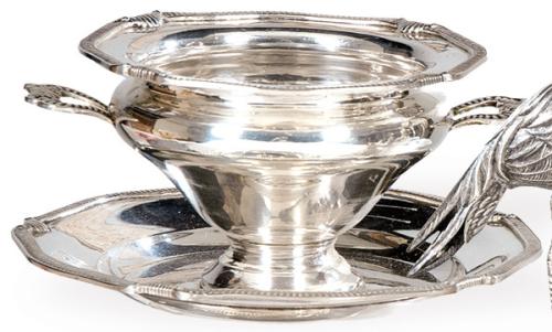  Caviarera de plata española punzonda 1ª Ley de Orfebrería Rizomera con marca comercial de José Amor