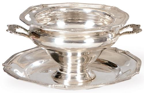  Caviarera de plata española punzonda 1ª Ley de Orfebrería Rizomera con marca comercial de José Amor