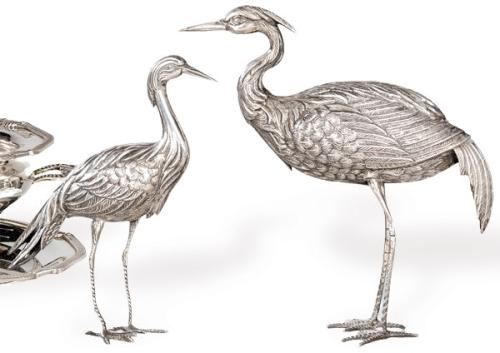  Dos garzas de plata española punzonada 1ª Ley.