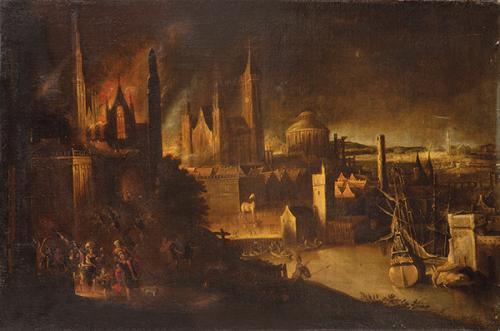  SEGUIDOR DE DANIEL VAN HEIL S. XVIII - Incendio de Troya
