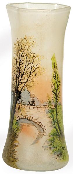  Jarrón Art Nouveau de cristal pintado de Legrás, Francia h. 1915.