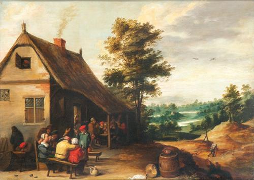  SEGUIDOR DE DAVID TENIERS II S.XVII - Escena campestre con aldeanos