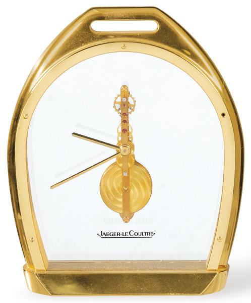  Reloj de sobremesa en forma de herradura en latón dorado Jeager LeCoultre circa 1970