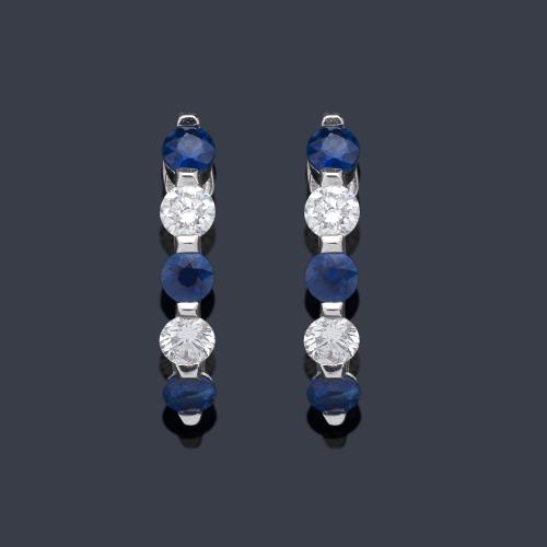 Criollas con zafiros talla redonda de 0,80 ct intercalado con brillante de 0,44 ct en total.