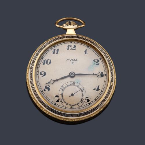  CYMA, reloj lepin con caja en oro amarillo de 18 K con esmalte.