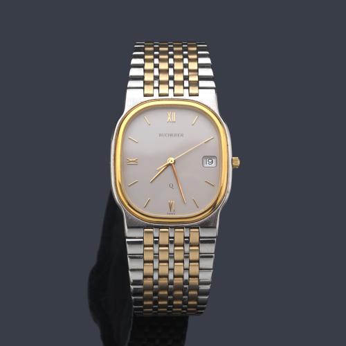  BUCHERER de caballero con caja y brazalete en acero y oro de 18 K.