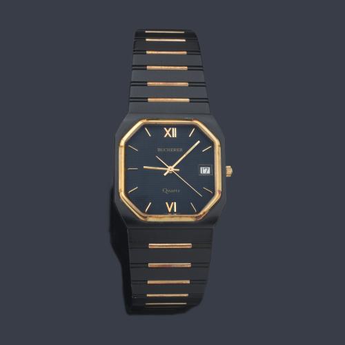  BUCHERER de caballero con cja y brazalete pavonado en negro.