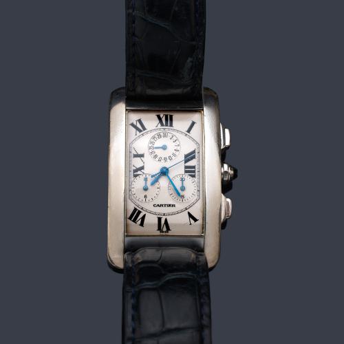  CARTIER Tank Americano ref. 2312 de señora con caja en oro blanco de 18 K.