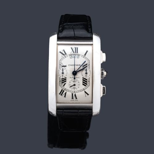 CARTIER Tank Americano Cronógrafo ref. 2894 de caballero con caja en oro blanco de 18 K.