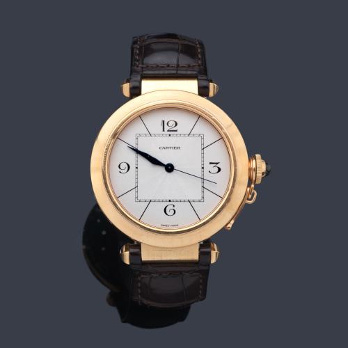  CARTIER Pasha ref. 2770 de caballero con caja en oro rosa de 18 K.