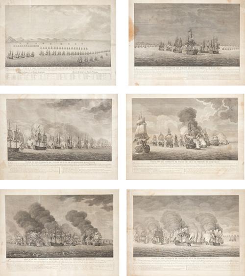  FERNANDO SELMA - Colección de 6 vistas del Combate de Tolón de XXII de Febrero de MDCCXLIV (1744)