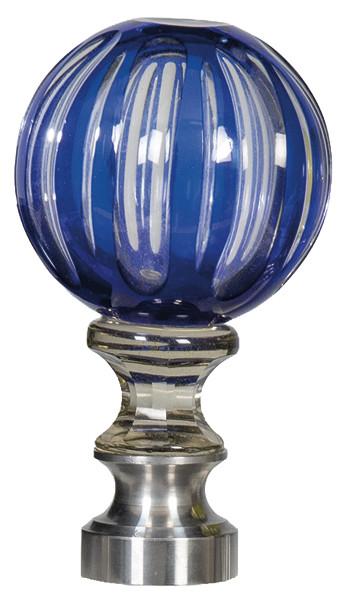 Remate para escalera en cristal  azul doblado y tallado, Francia o Italiia h. 1900.