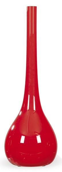  Jarrón de cuello largo en cristal de Murano soplado y doblado con interior blanco y exterior rojo.