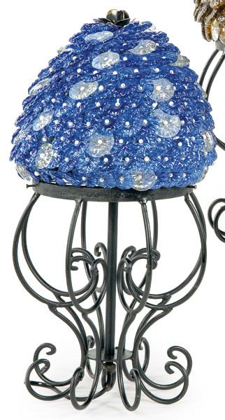  Lámpara de mesa de cristal de Murano modelo "Erizo" color azul con base de hierro forjado.