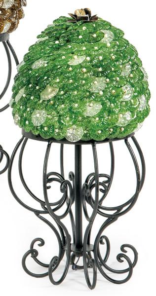  Lámpara de mesa de cristal de Murano modelo "Erizo" color verde con base de hierro forjado.