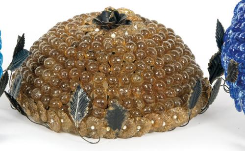  Aplique de cristal de Murano modelo "Erizo" color marrón con hojas de hierro cortado.