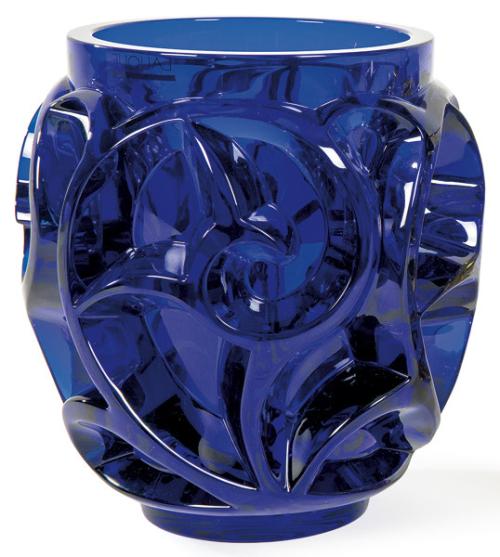 Vaso Tourbillons de cristal azul cobalto de Lalique reedición de 2005.