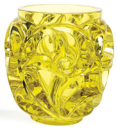  Vaso Tourbillons de cristal ámbar de Lalique reedición de 2005.