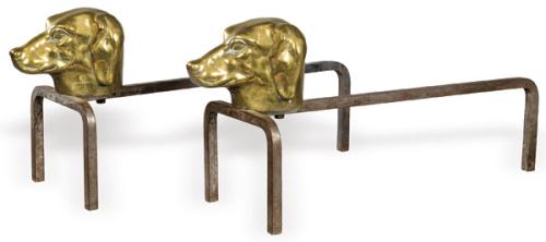  Pareja de morillos de hierro y bronce con cabeza de perro Francia S. XIX