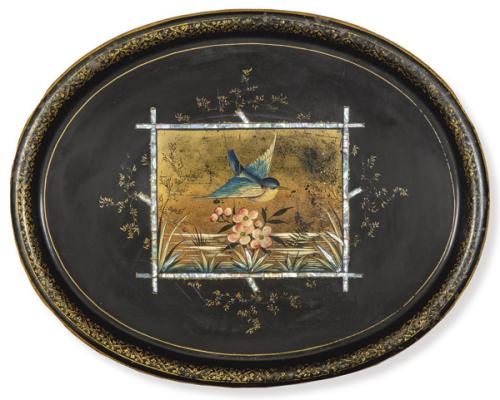  Bandeja oval de metal pintado Napoleon III, Francia h. 1870