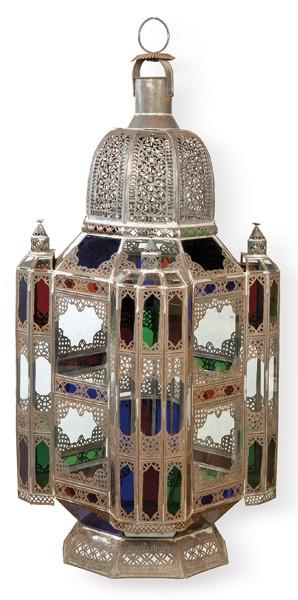  Gran farol moruno de lató y cristales de colores.