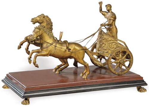  "Biga Romana" en bronce dorado, Italia S. XIX