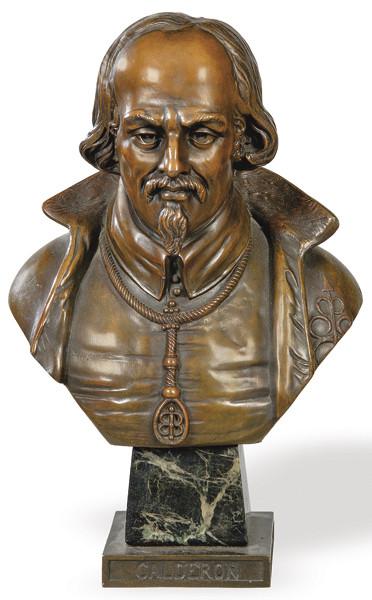  "Calderón de la Barca" busto de bronce patinado, España S. XIX
