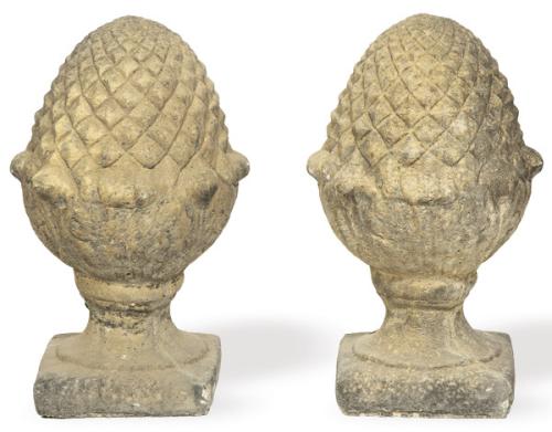  Pareja de piñas de arenisca para jardín.