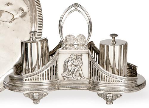  Escribanía de plata española punzonada de la Real Fábrica de Platería de Martínez, Madrid Villa y Corte 1832.
