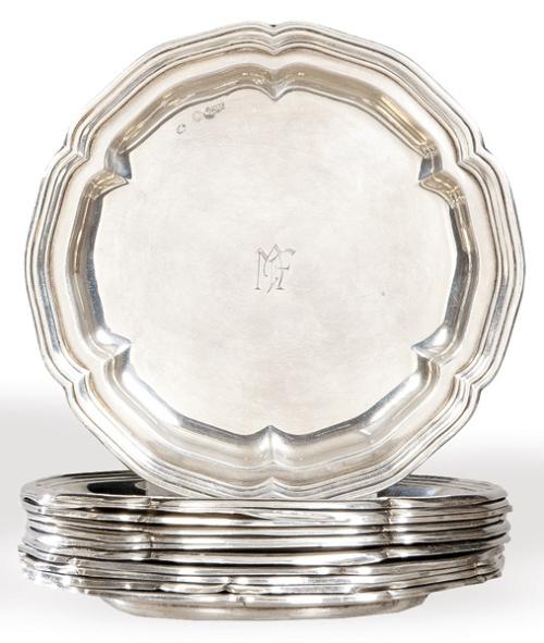  Juego de doce platos de pan de plata peruana punzonada Ley Sterling de Industria Peruana el Pilar.