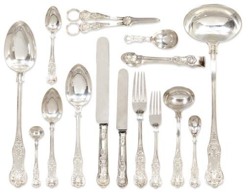  Cubertería de plata inglesa punzonada, época Victoriana, Ley Sterling de The Portlane Co. (Francis Higgins III), Longres 1861