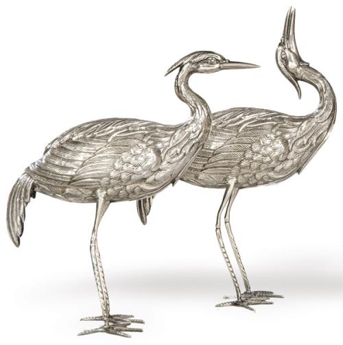  Pareja de garzas de plata española punzonada 1ª Ley de Pasgorcy