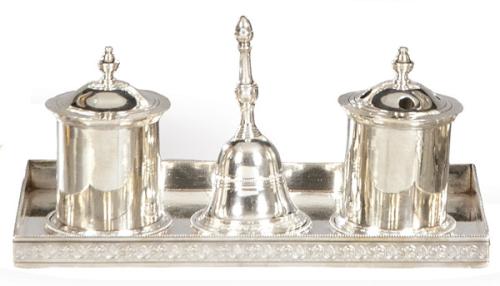  Escribanía de plata española punzonada 1ª Ley de Pasgorcy con marca comercial de López.