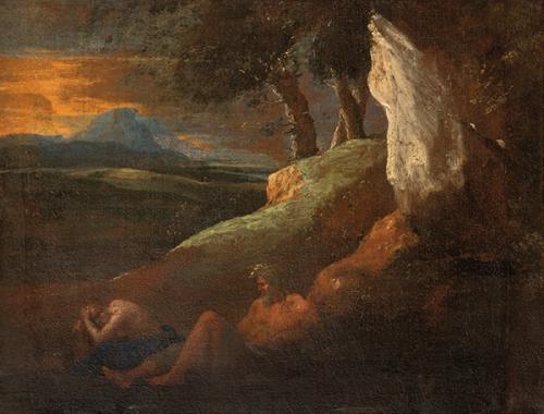  NICOLÁS POUSSIN - Paisaje con ninfa y Dios Rey