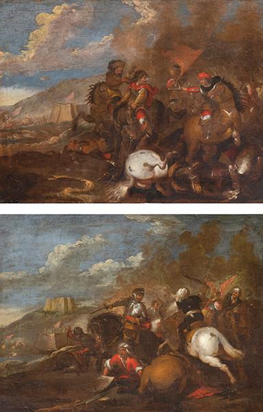  SEGUIDOR DE JACQUES COURTOIS, "LE BOURGIGNON" S. XVIII - Pareja de batallas
