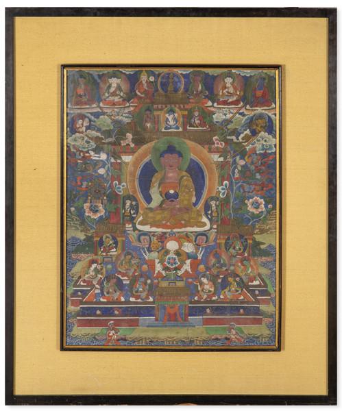  Tanka tibetana pintado en tela ff. S. XIX.