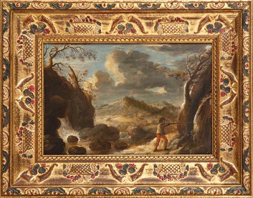  ESCUELA ITALIANA S. XVII - Paisaje con cazador