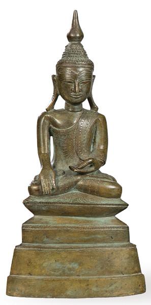  Buda sentado en bronce de estilo Shan, Birmania S. XIX