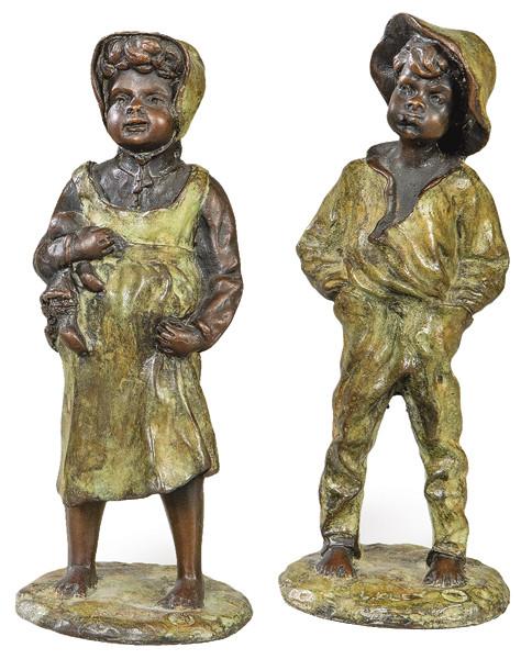  Pareja de figuras modernistas bronce pintado Viena h. 1900