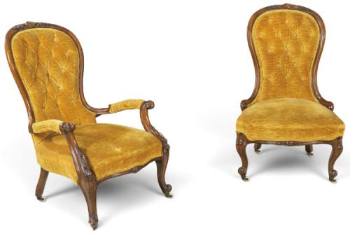  Pareja de butacas victorianas de dama y caballero