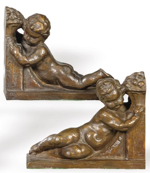  Pareja de sujetalibros de bronce amorcillos