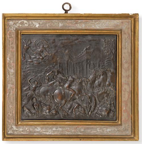  Placa de bronce patinado relieve Grand Tour Apolo y Diana